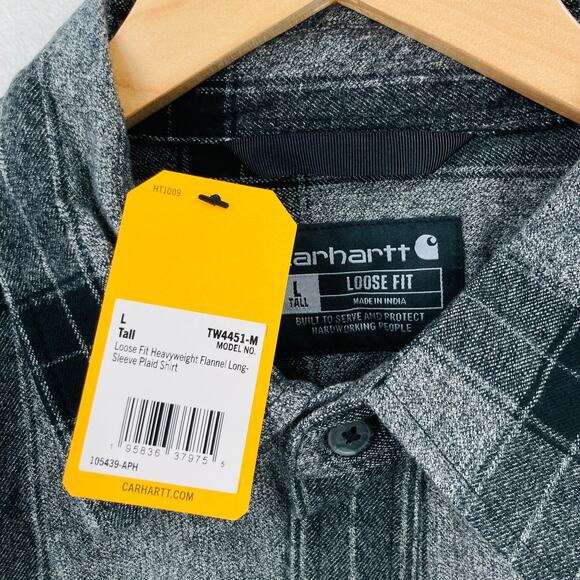 Carhartt Flannel Shirt Mens Large Tall Heavyweight Asphalt Gray Plaid New - Picture 6 of 11